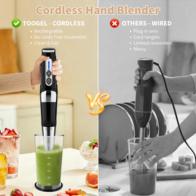 Toogel 4-in-1 attachments including chopper and whisk for quick prep