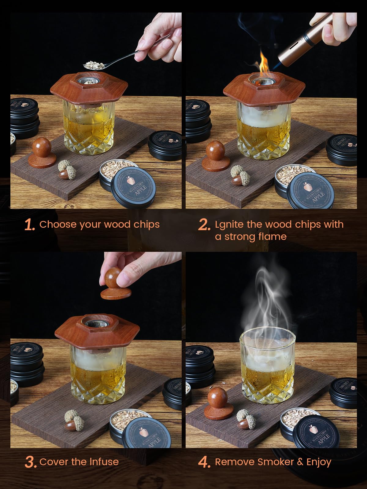 TOOKEBEEGO wooden smoker with lid enables controlled flavor infusions