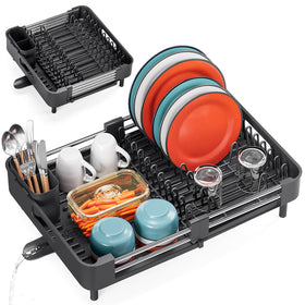 TOOLF dish drying rack extended design shown on a spacious counter for flexible drying