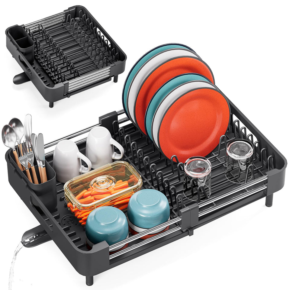 TOOLF dish drying rack extended design shown on a spacious counter for flexible drying