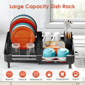TOOLF dish rack with non-slip feet stabilizing on the counter