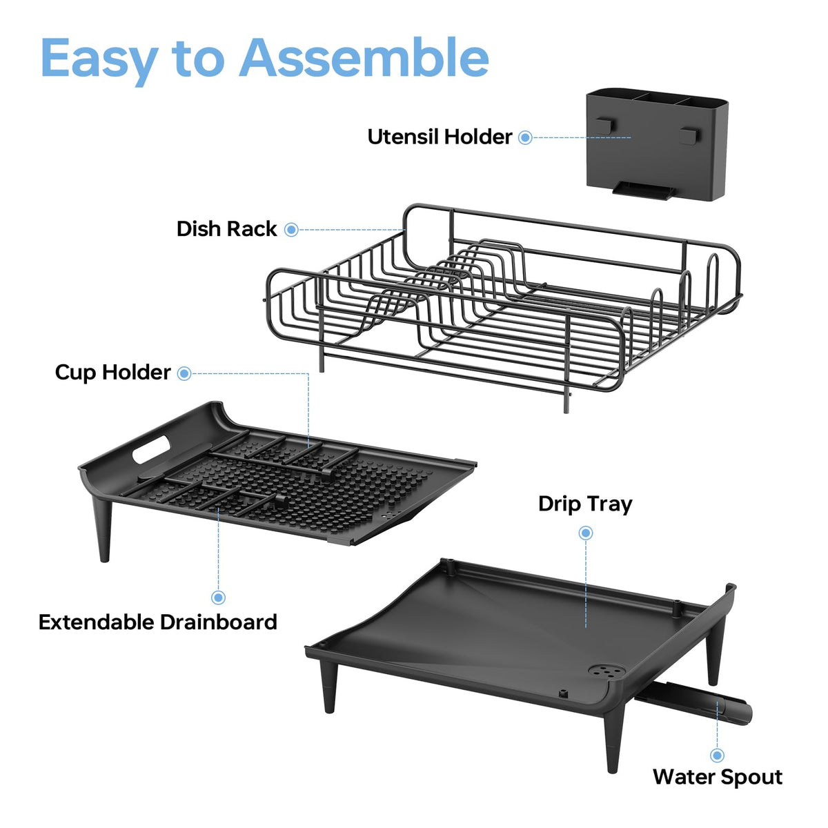 TOOLF removable 3-slot cutlery caddy keeps silverware tidy and accessible.