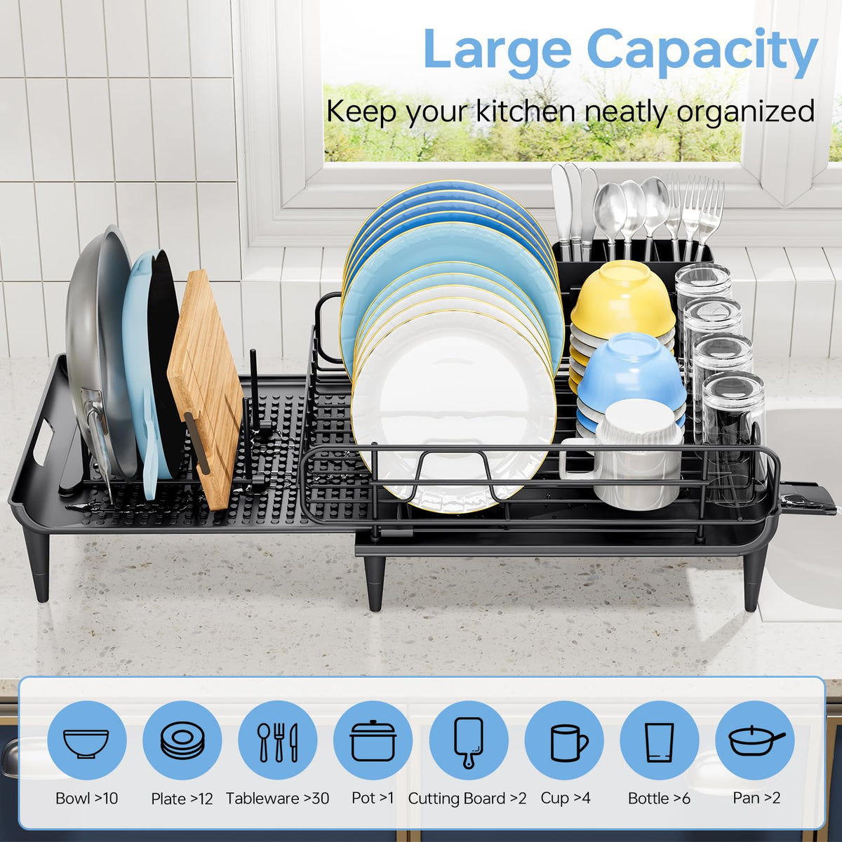 TOOLF drainage spout funnels water into the sink, reducing puddles on counters.