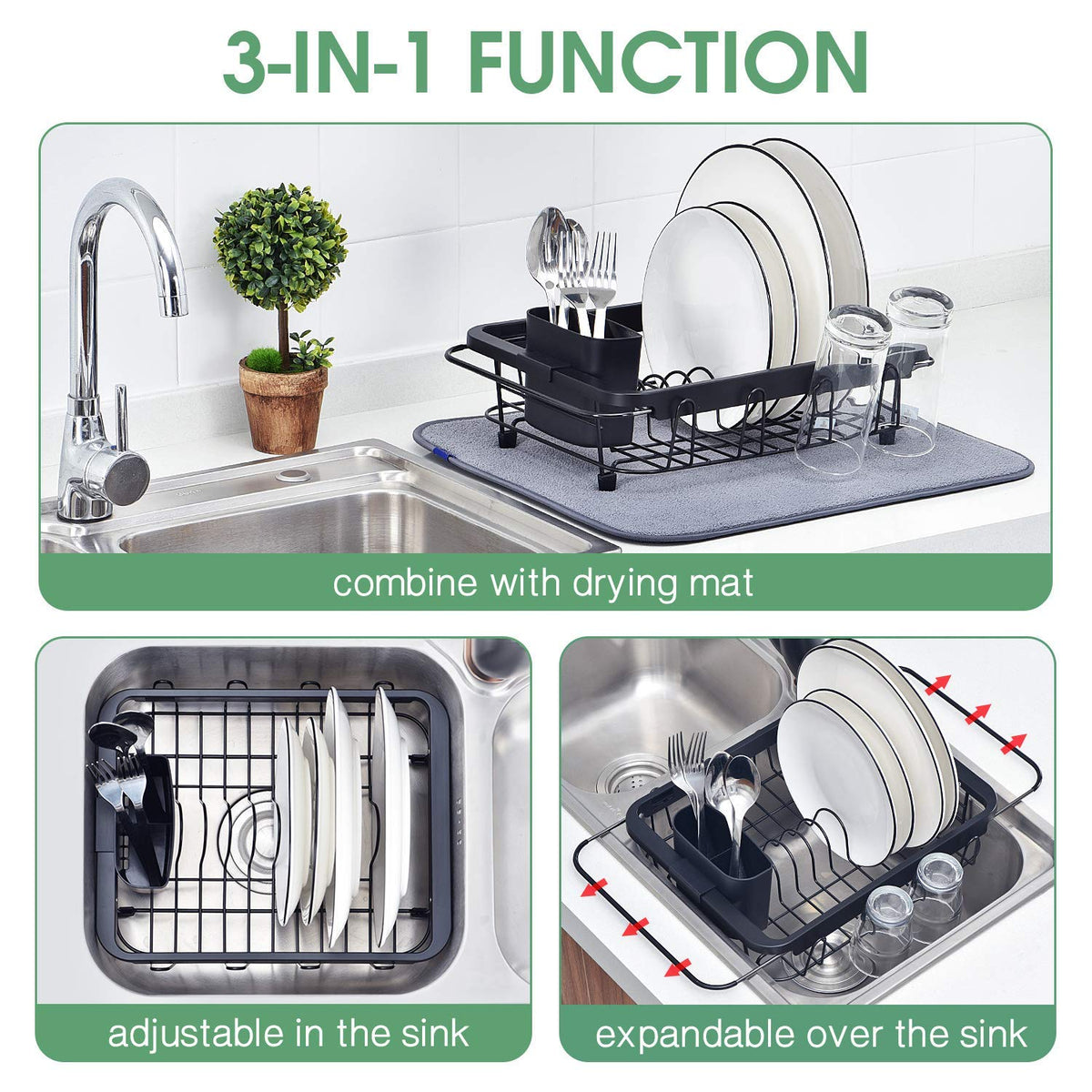 TOOLF dish drying rack on counter for quick, clutter-free drying.