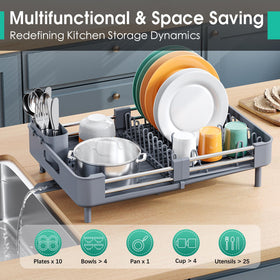 TOOLF dish drying rack holding plates and bowls neatly to save space