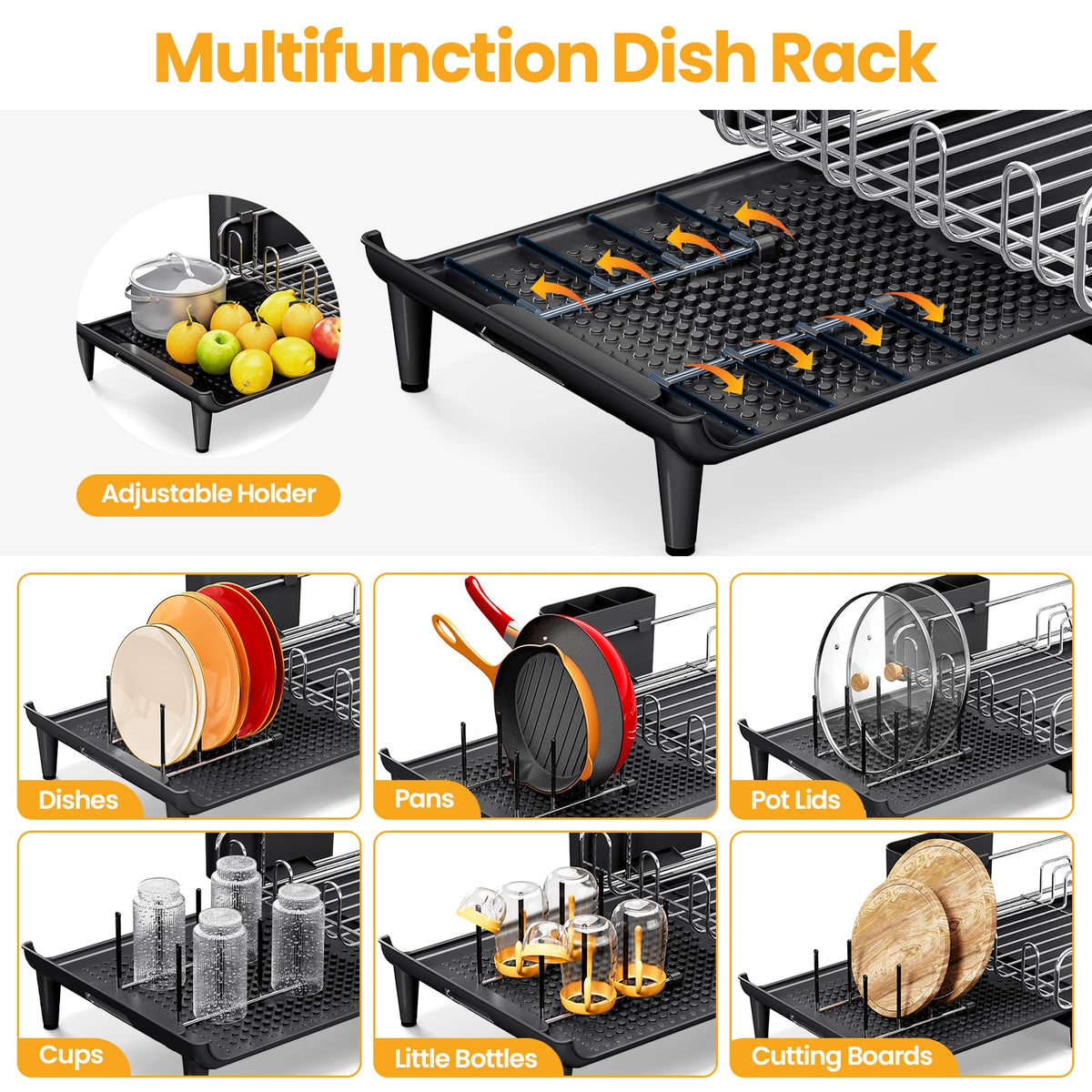 TOOLF dish rack drainage system helps water drain into sink.