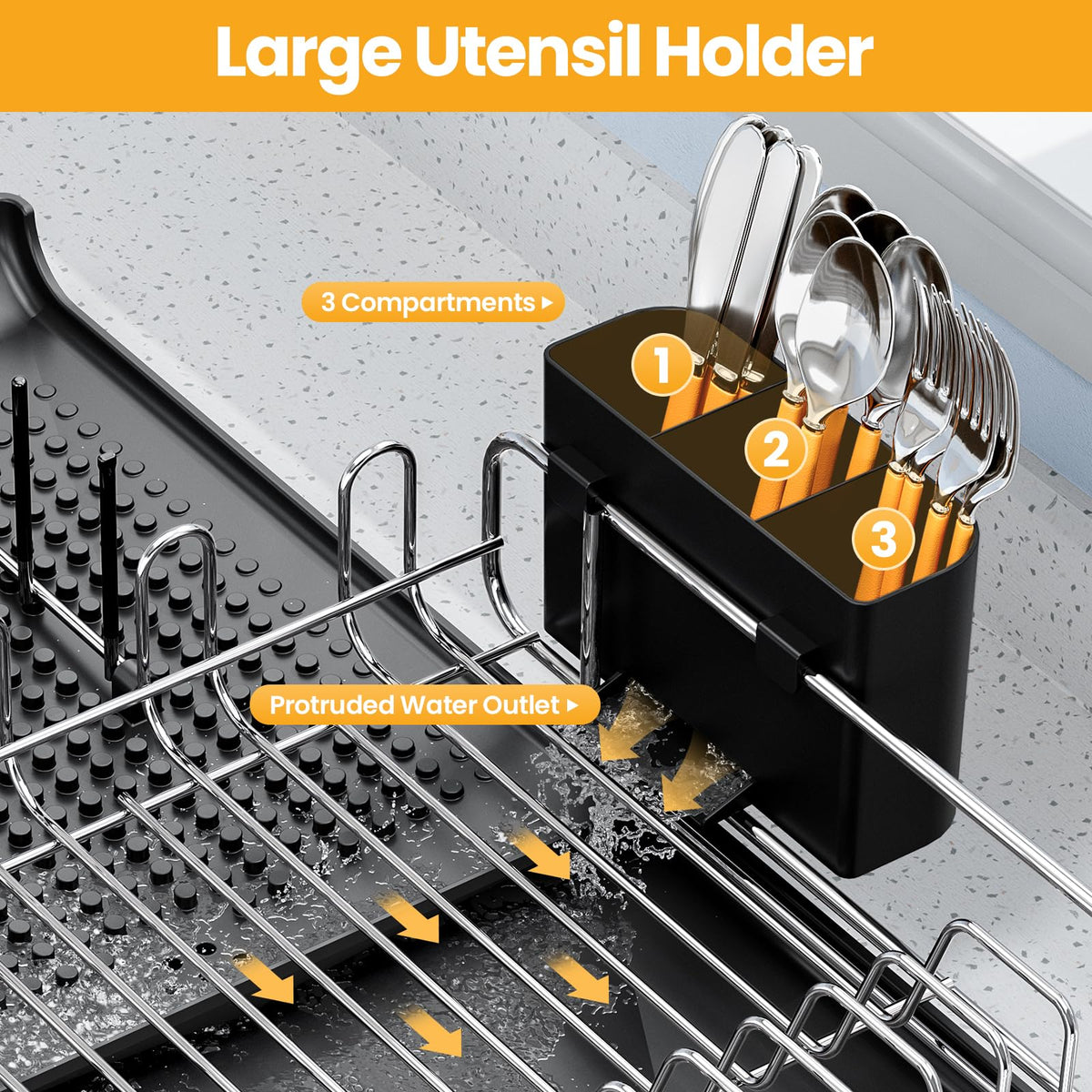 TOOLF dish rack in kitchen counter complements modern decor.