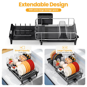 TOOLF dish rack with cutlery holder keeps forks and spoons organized.