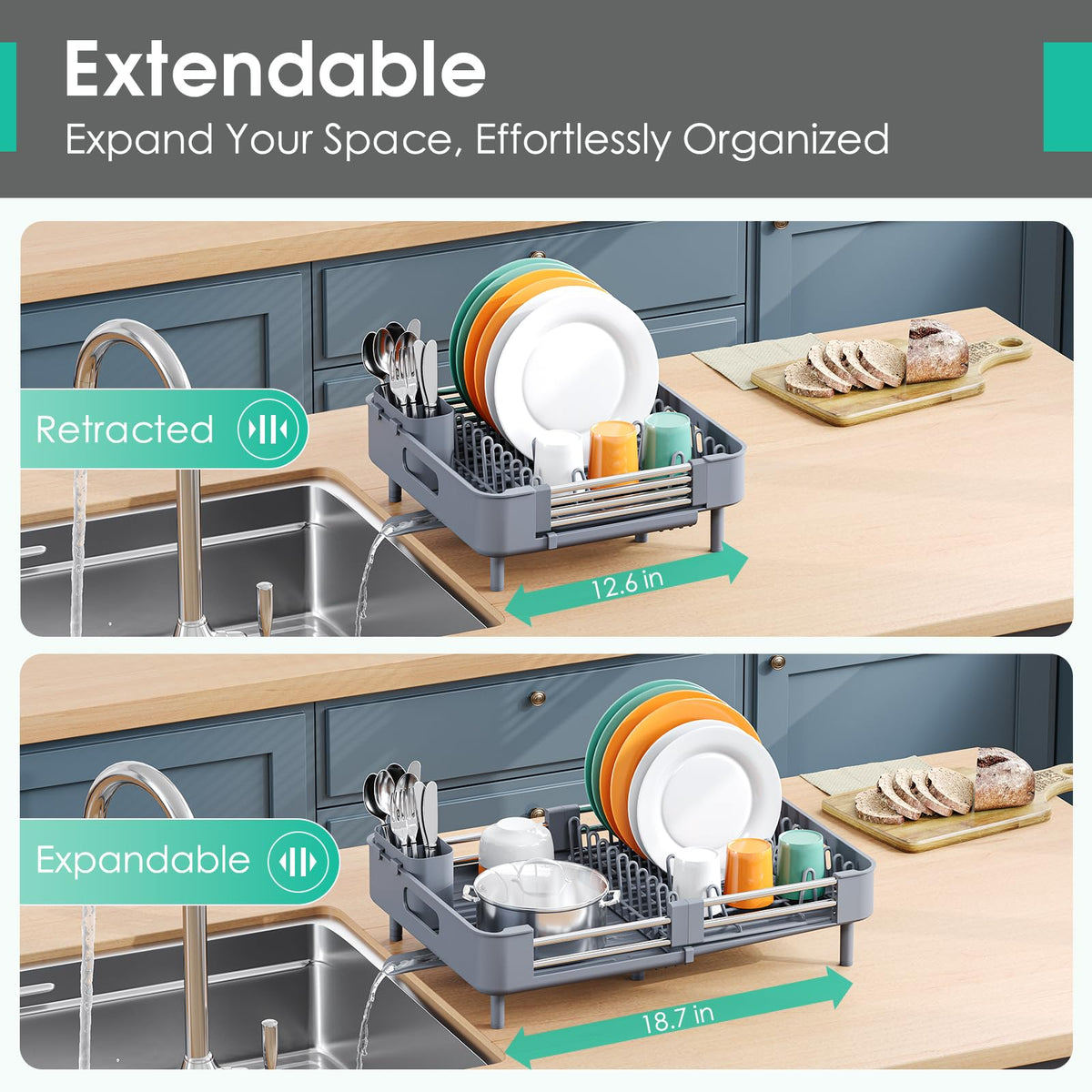 TOOLF expandable dish drying rack in compact form ideal for small countertops
