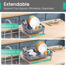 TOOLF expandable dish drying rack in compact form ideal for small countertops