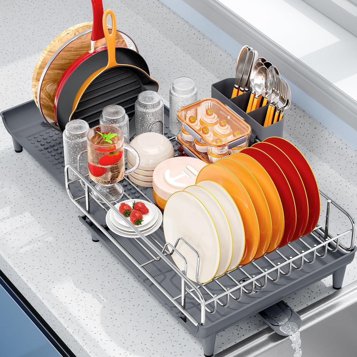 TOOLF large dish drying rack used in daily kitchen routine