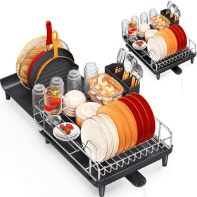 TOOLF expandable dish rack front view showing large capacity for plates and bowls.