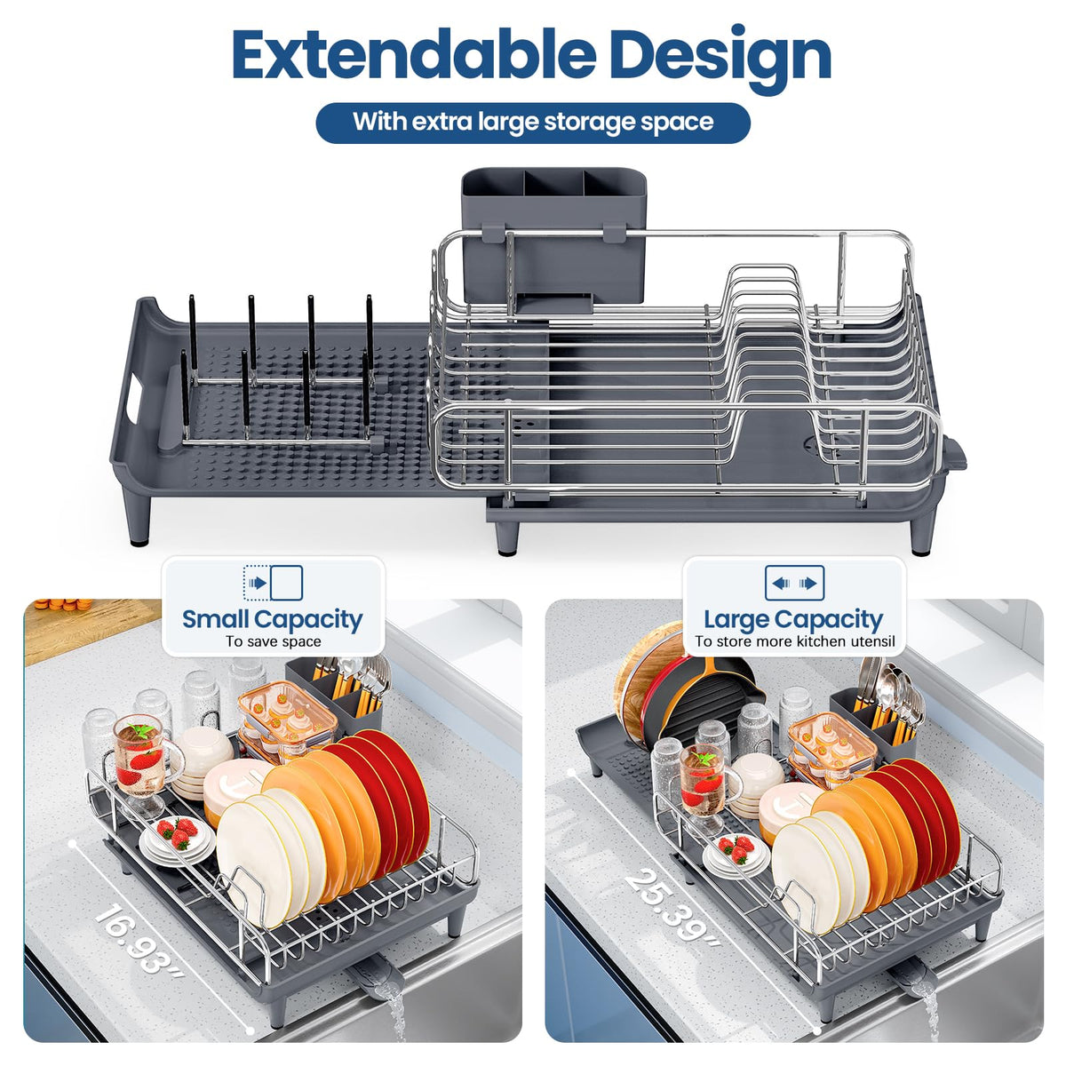 TOOLF stainless steel finish on dish drainer adds modern look