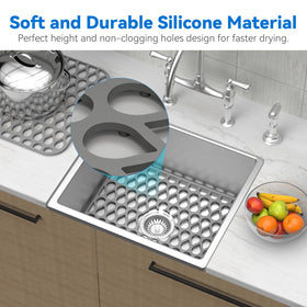 TOOVEM silicone sink mat center drain design aligns with the drain for quick drainage.