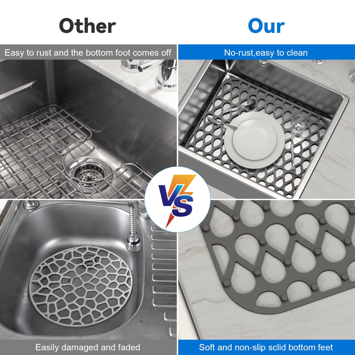 TOOVEM sink mat easy-clean silicone wipes down quickly for everyday use.