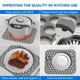 TOOVEM silicone sink mat non-slip surface keeps dishes steady and protects the sink.