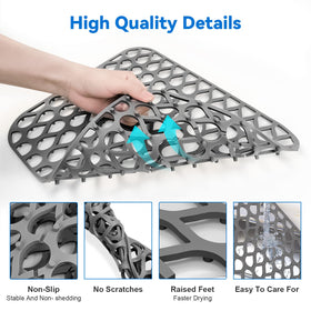 TOOVEM silicone sink mat rear drain design matches the drain location for easy drainage.