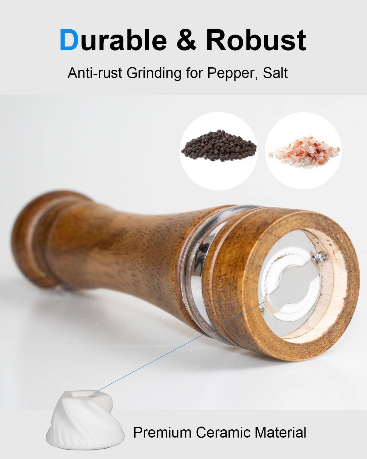 TooWoom adjustable coarseness via top screw for steak to salad