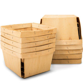 Top Home Store One Quart Wooden Gift Basket back view, ideal for fruit collection.