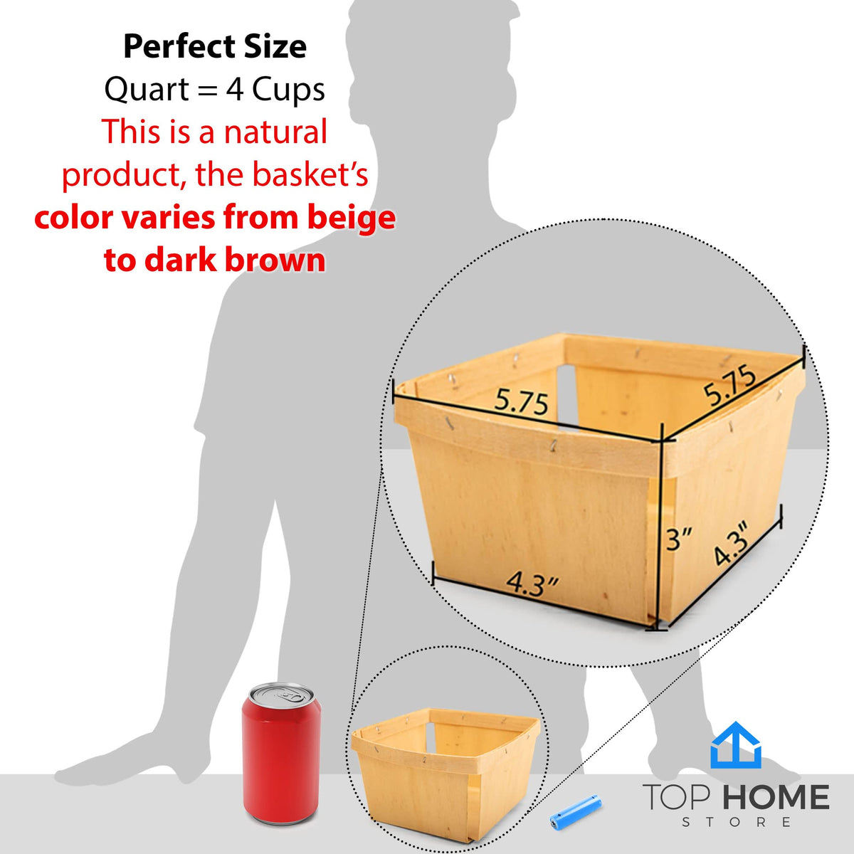 Top Home Store Wooden Gift Basket closeup shows unfinished wood texture for crafts.