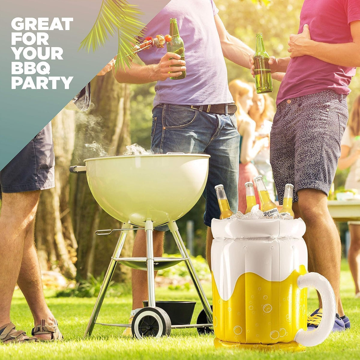 Top Race inflatable cooler with pool splashes preserves beverage chill.