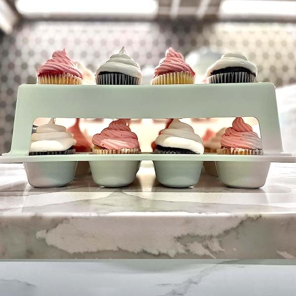 Deep cupcake holders prevent movement in transit with Top Shelf Elements carrier