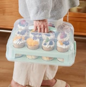 Dishwasher-safe and BPA-free Top Shelf Elements cupcake carrier for easy cleanup after parties