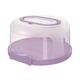 Top Shelf Elements round cake carrier with lid closed, keeping cake fresh during transport.
