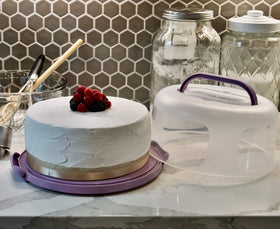 Top Shelf Elements two-sided cake holder serving tray highlighting built-in five-section base.