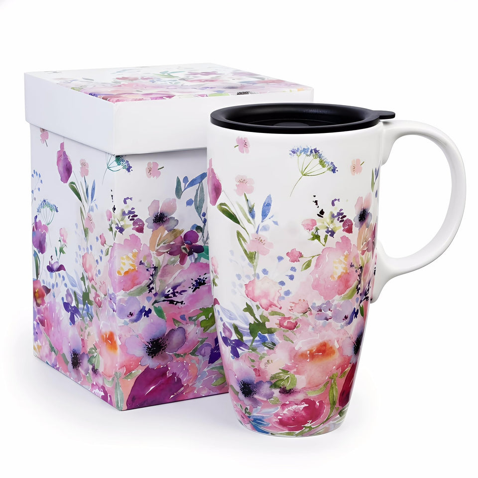Topadorn ceramic mug with lid keeps drinks warm while reducing spill risk.