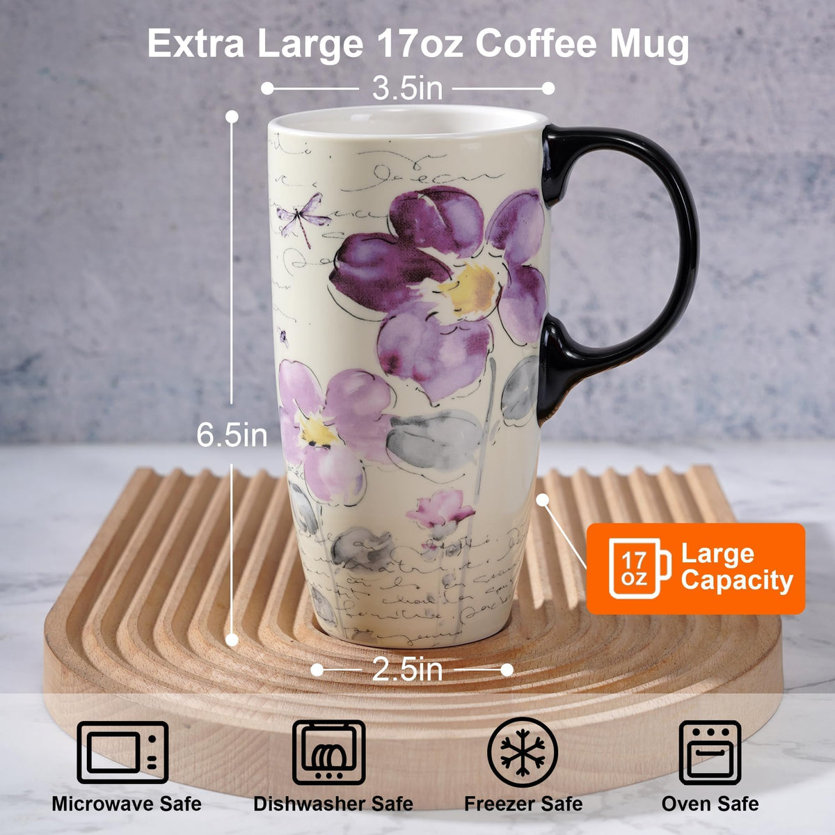 Topadorn glossy ceramic finish highlights Purple Flower motif.