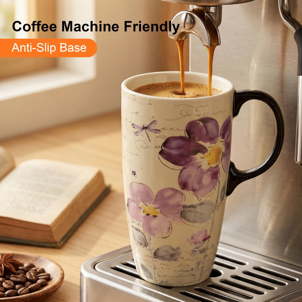 Topadorn purple flower design mug adds stylish flair to your beverage.