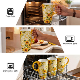 Topadorn sunflower ceramic mug dishwasher-safe for easy cleanup after meals.