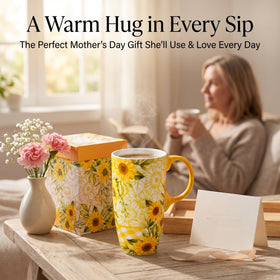 Topadorn sunflower pattern mug with gift box ready for gifting.