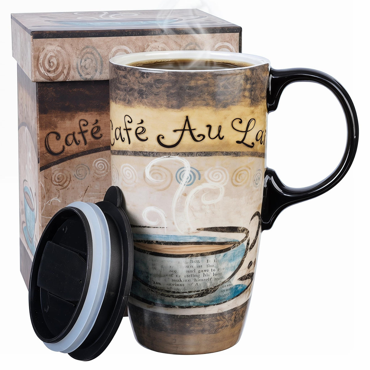 Topadorn tall ceramic travel mug 17oz with handle for on-the-go coffee