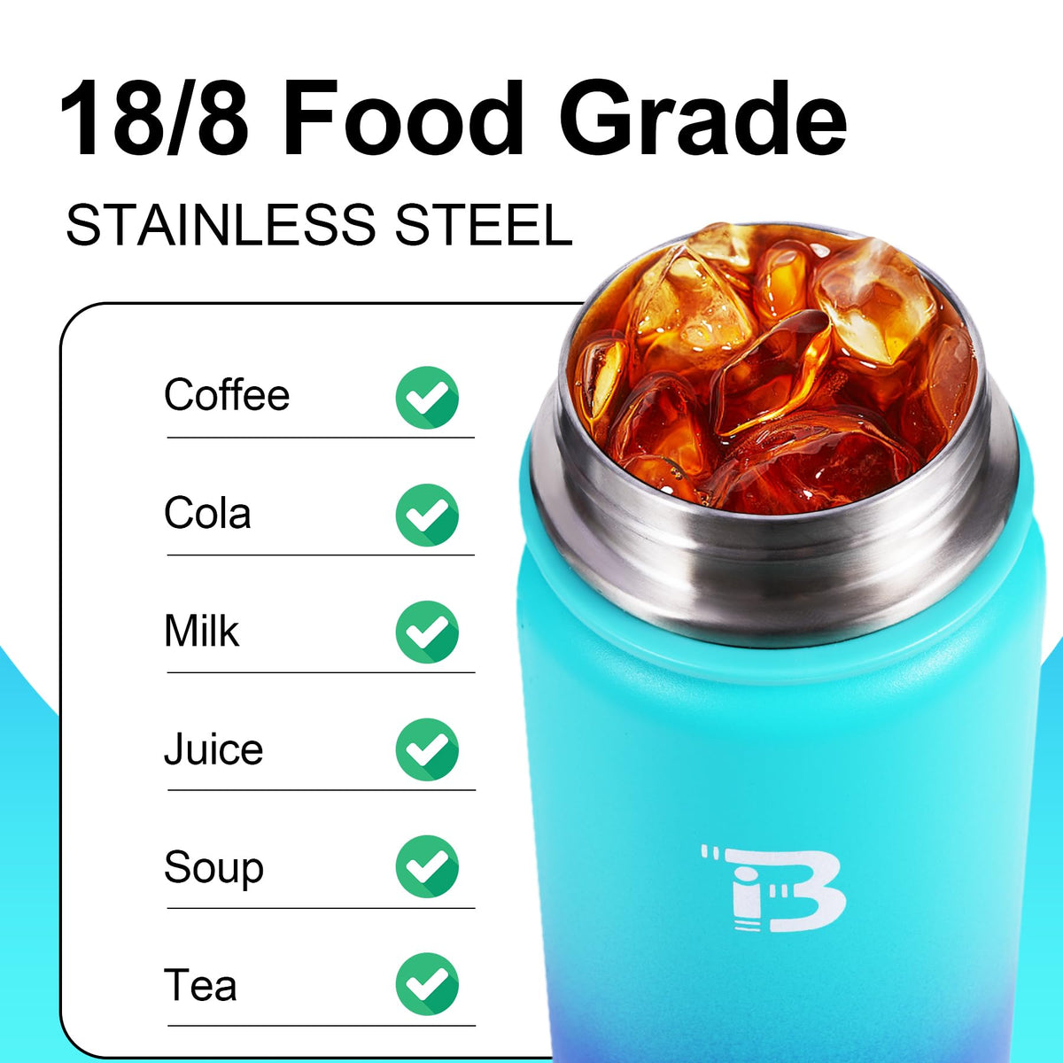 TOPBADE bottle with wide mouth for easy filling and cleaning.