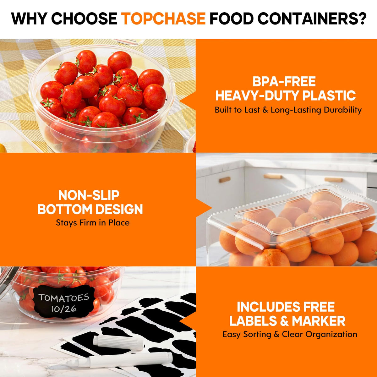 TOPCHOICE freezer-safe containers preserve freshness in the freezer