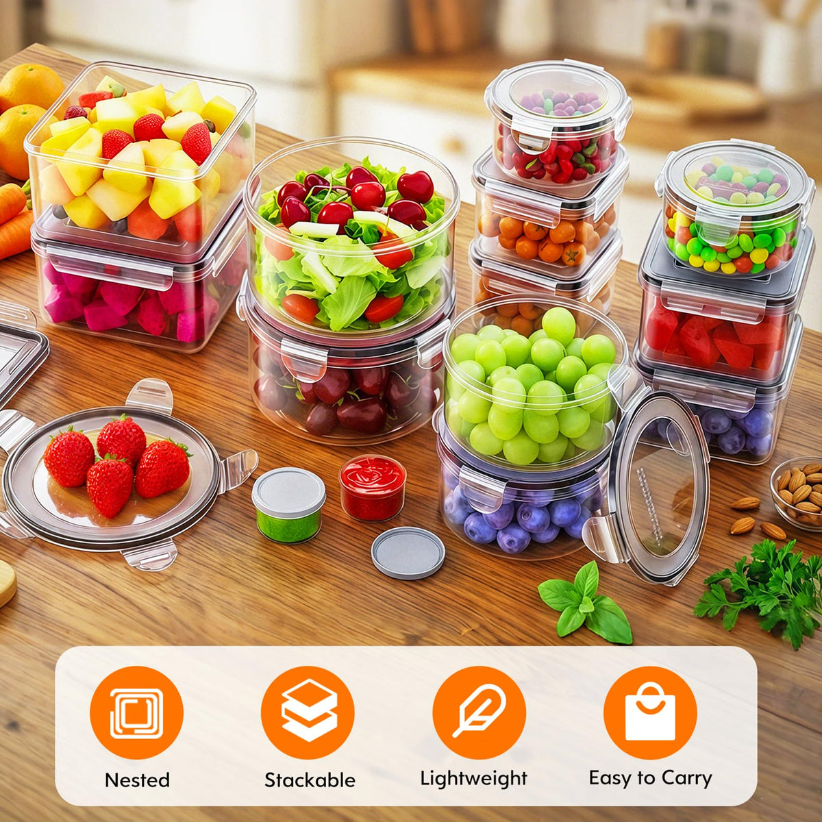 TOPCHOICE variety of rectangular, round, and square containers