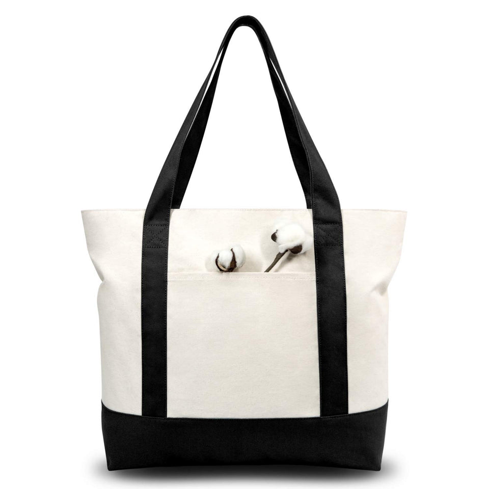 TOPDesign canvas tote with external pocket for quick access to small items.