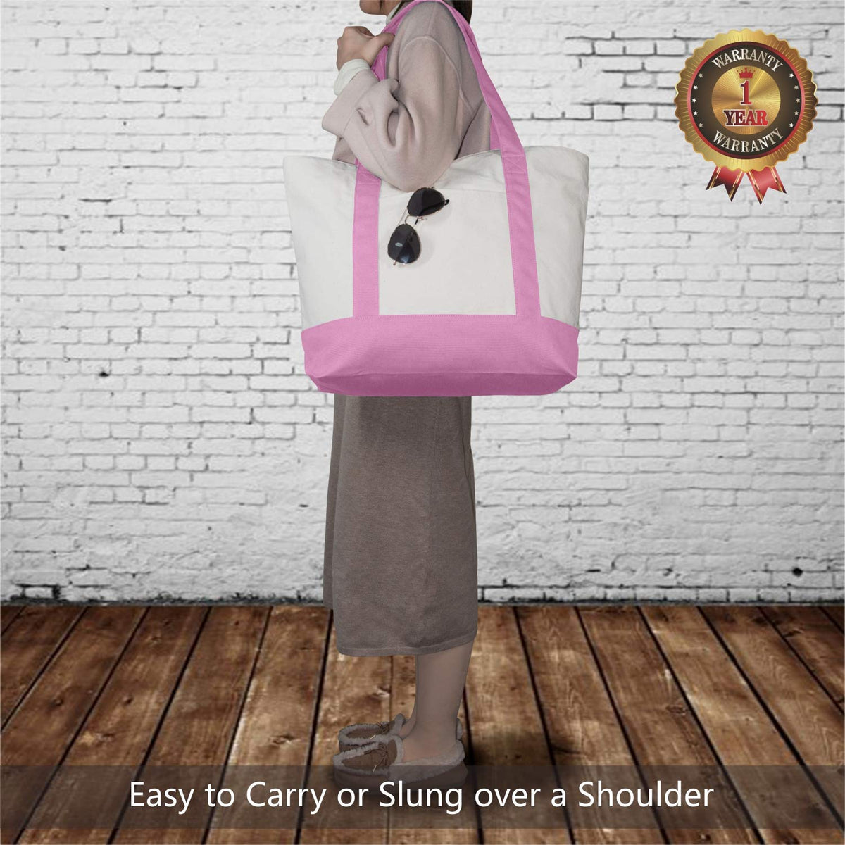 TOPDesign tote bag side view highlights durable handle for easy shoulder carry