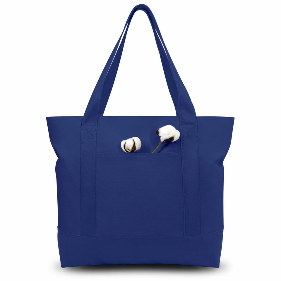 TOPDesign canvas tote blue front view with spacious main compartment for daily essentials.