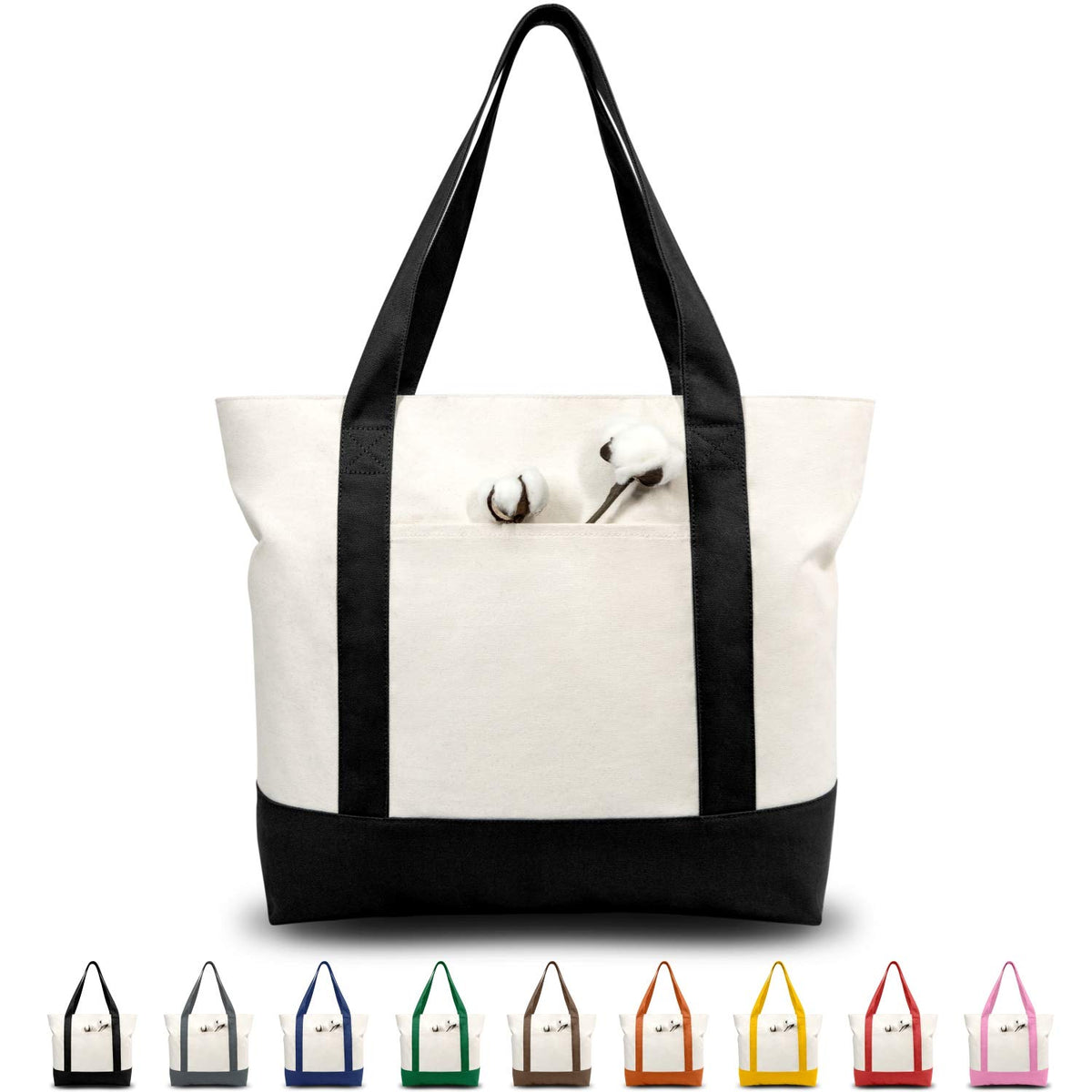 TOPDesign canvas tote with external pocket for quick-access items.