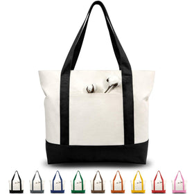 TOPDesign canvas tote with external pocket for quick-access items.
