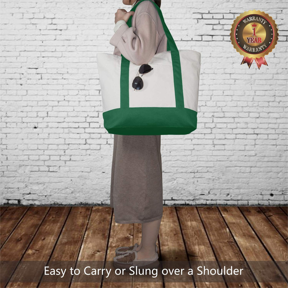 TopDesign tote showing the top zipper closure for secure belongings