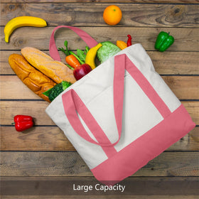 Large capacity TOPDesign tote measures 21 by 15 by 6 inches for daily essentials.