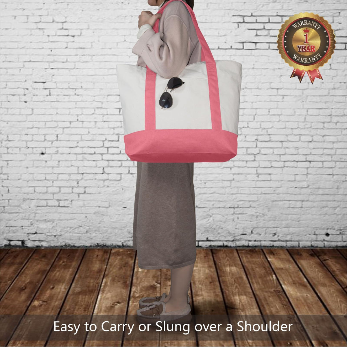 TOPDesign tote features a secure top zipper for safer on-the-go storage.