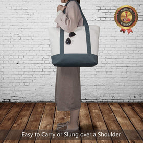 TOPDesign canvas tote with top zipper closure; secure groceries and items.