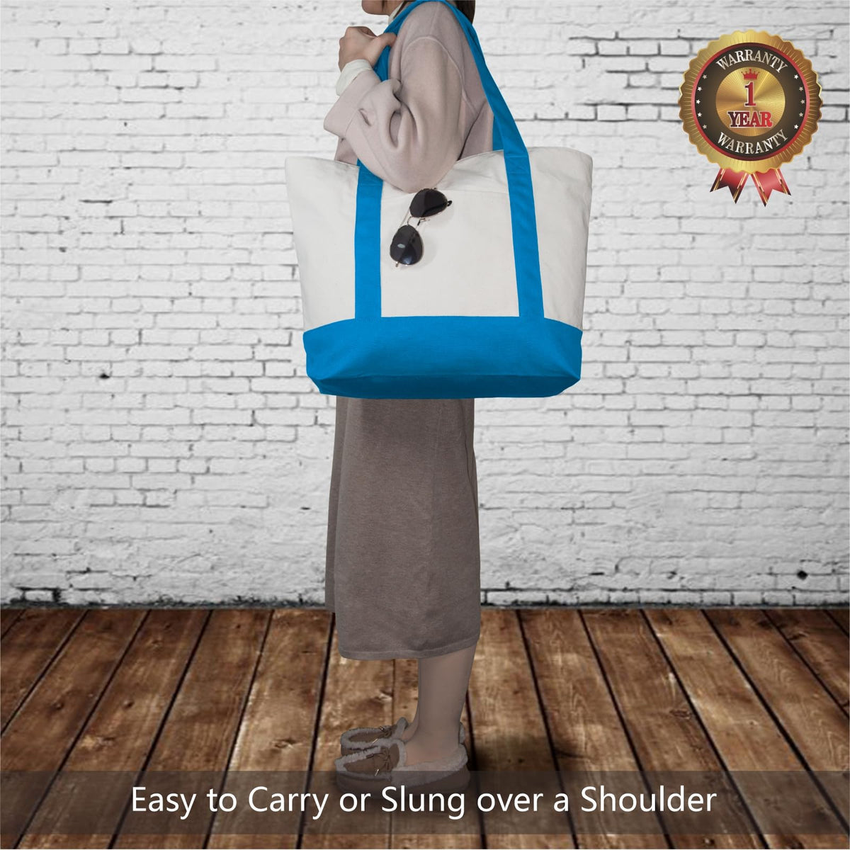 TOPDesign tote bag showing secure top zipper closure