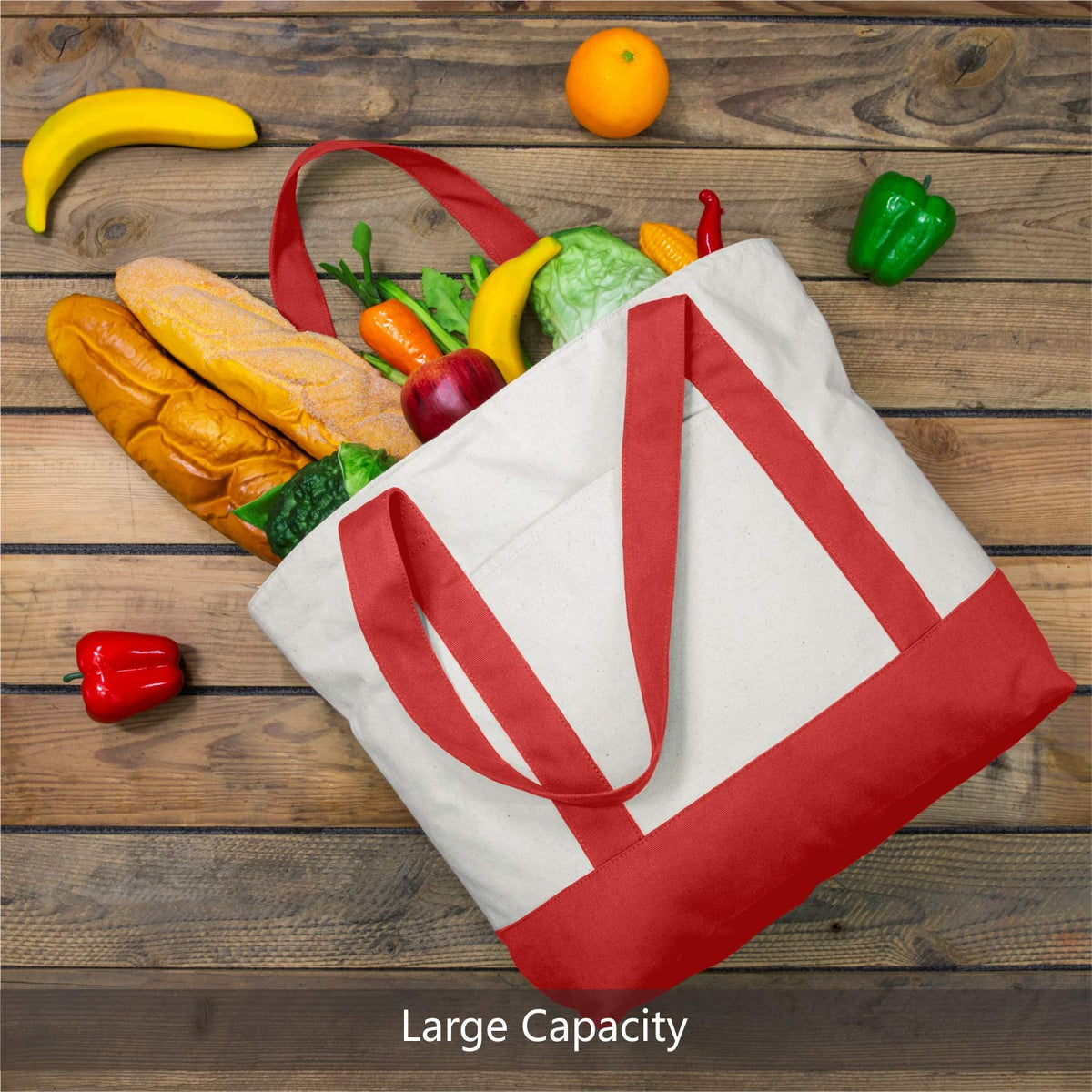 TOPDesign tote shows reinforced seams and heavy-duty 12oz canvas for durability.