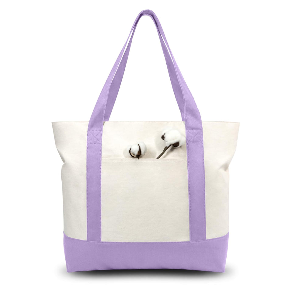 TOPDesign tote bag exterior pocket close-up for quick item access.